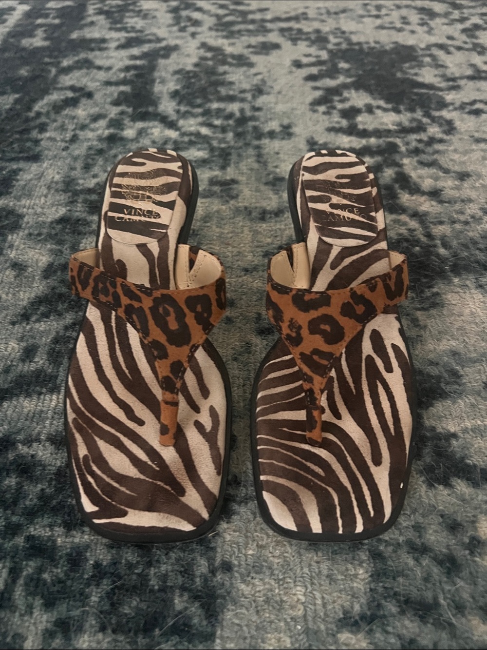 Vince Camuto Brown Leopard & Black White Zebra Thong Sandals